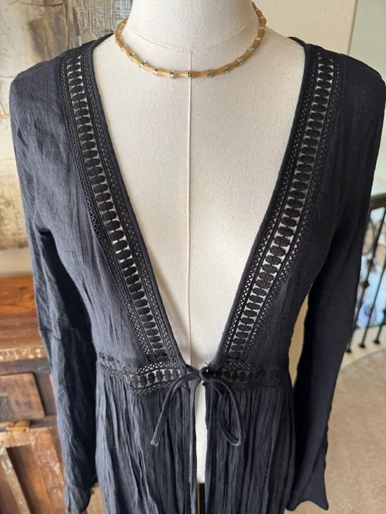 NWOT Aakaa Black Women's Swim Cover-Up Maxi Dress- size M - Picture 2 of 13